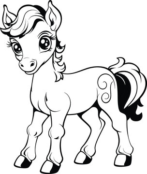 Horse animal black and white coloring page