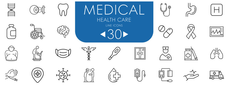 Set of 30 Medical and health care icons.