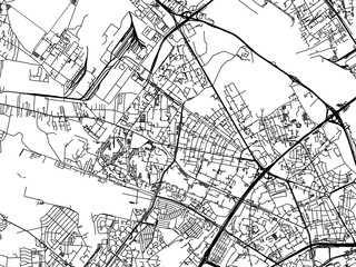 Vector road map of the city of Bielany in Poland with black roads on a white background.