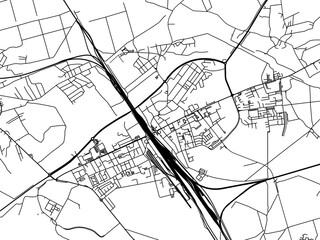 Vector road map of the city of Kedzierzyn-Kozle in Poland with black roads on a white background.