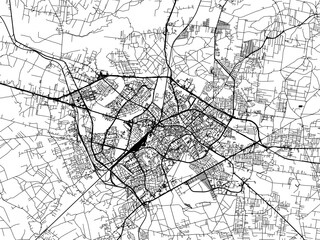 Vector road map of the city of Bialystok in Poland with black roads on a white background.