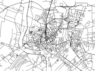 Vector road map of the city of Mielec in Poland with black roads on a white background.