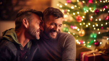 Fototapeta premium Joyful Christmas Moments with Same-Sex Couple