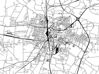Fototapeta na wymiar Vector road map of the city of Ostrow Wielkopolski in Poland with black roads on a white background.