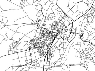 Vector road map of the city of Raciborz in Poland with black roads on a white background.