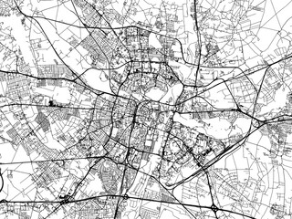 Vector road map of the city of Poznan in Poland with black roads on a white background.