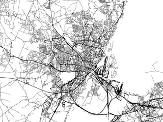 Obraz premium Vector road map of the city of Szczecin in Poland with black roads on a white background.