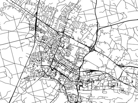 Vector road map of the city of Tychy in Poland with black roads on a white background.