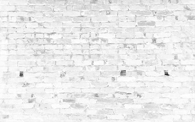 Fototapeta premium Simple grungy white brick wall with light gray shades seamless pattern surface texture background in wide panorama banner format. Vector illustration.