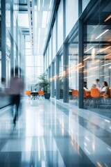 Blurred business people fast movement in office building by Generative AI