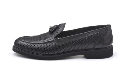 Black leather tassel loafer