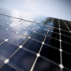 Close-up macro shot of solar panel surface with solar cells. Photovoltaic technology for sustainability, renewable and clean energy, and a sustainable planet, leading the energy transition - obrazy, fototapety, plakaty