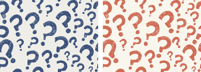 Random sign question marks seamless pattern background. Backdrop interrogation doodle style.Questionnaire wallpaper.Concept of choice or problem or question or doubt or interrogation. Faq - obrazy, fototapety, plakaty