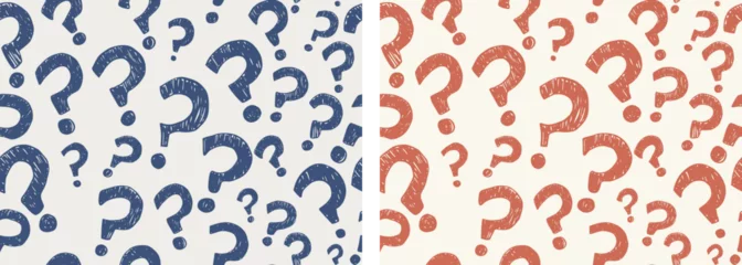 Fototapeten Random sign question marks seamless pattern background. Backdrop interrogation doodle style.Questionnaire wallpaper.Concept of choice or problem or question or doubt or interrogation. Faq © melita