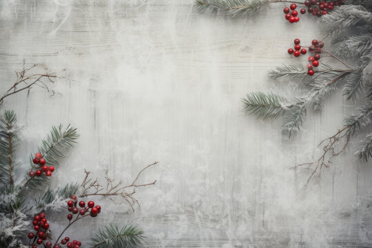 A Festive Winter Wonderland: Holly Branches and Berries in a Serene Snowy Landscape