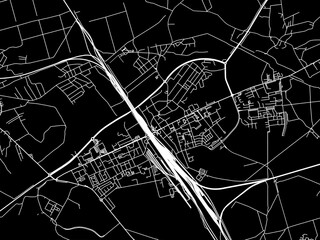 Vector road map of the city of Kedzierzyn-Kozle in Poland with white roads on a black background.