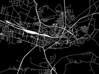 Vector road map of the city of Konin in Poland with white roads on a black background.