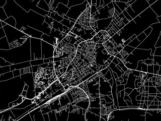 Vector road map of the city of Kalisz in Poland with white roads on a black background.