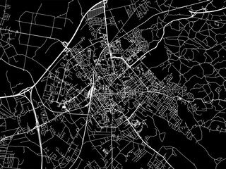 Vector road map of the city of Koszalin in Poland with white roads on a black background.