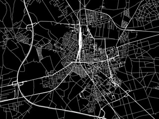 Vector road map of the city of Leszno in Poland with white roads on a black background.