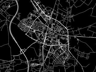 Vector road map of the city of Lubin in Poland with white roads on a black background.