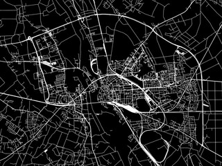 Vector road map of the city of Opole in Poland with white roads on a black background.