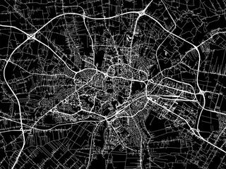 Vector road map of the city of Lublin in Poland with white roads on a black background.