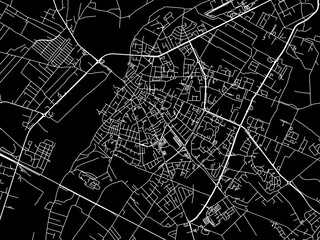 Vector road map of the city of Ostroleka in Poland with white roads on a black background.