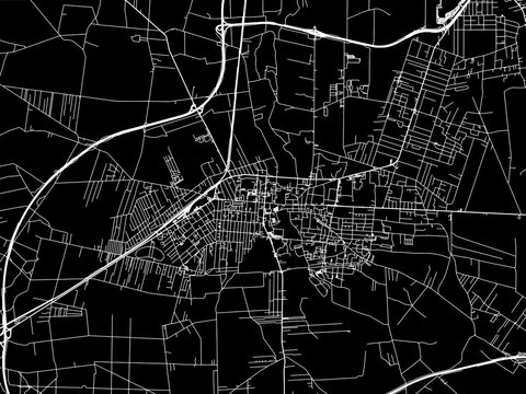 Vector road map of the city of Pabianice in Poland with white roads on a black background.