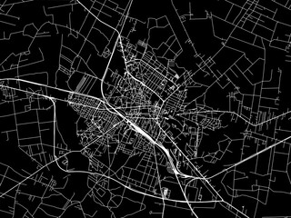 Vector road map of the city of Siedlce in Poland with white roads on a black background.