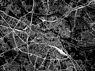 Vector road map of the city of Wroclaw in Poland with white roads on a black background.