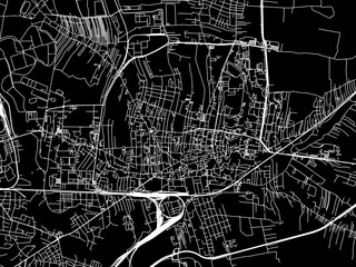 Vector road map of the city of Tarnow in Poland with white roads on a black background.