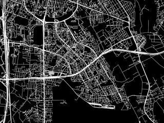 Vector road map of the city of Ursynow in Poland with white roads on a black background.