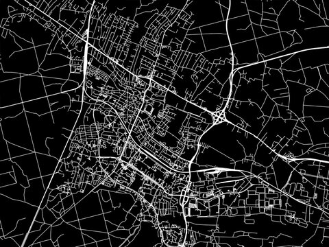 Vector road map of the city of Tychy in Poland with white roads on a black background.