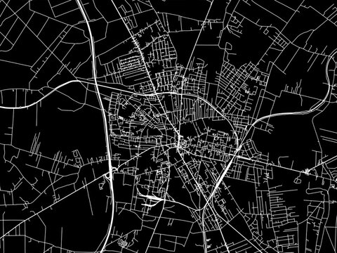 Vector road map of the city of Zgierz in Poland with white roads on a black background.