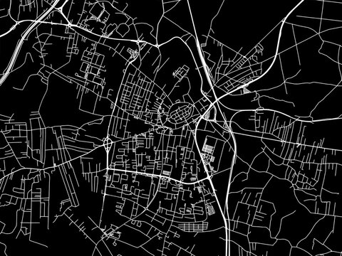 Vector road map of the city of Zory in Poland with white roads on a black background.