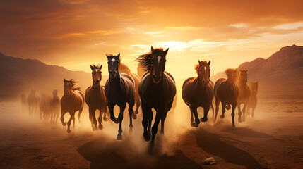 Fototapeta na wymiar A group of horses running
