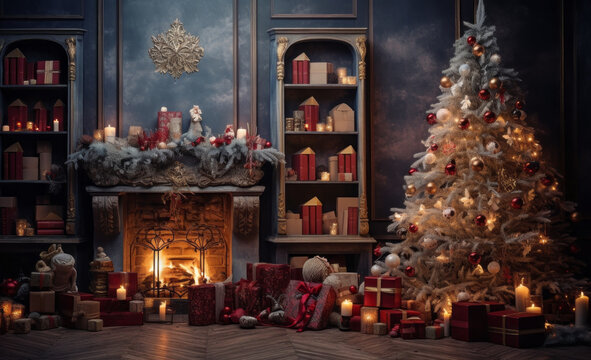 A Festive Christmas Tree Illuminating a Cozy Living Room