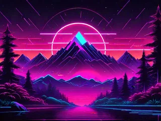  Aesthetic mountain synthwave retrowave wallpaper with a cool and vibrant neon design © zain