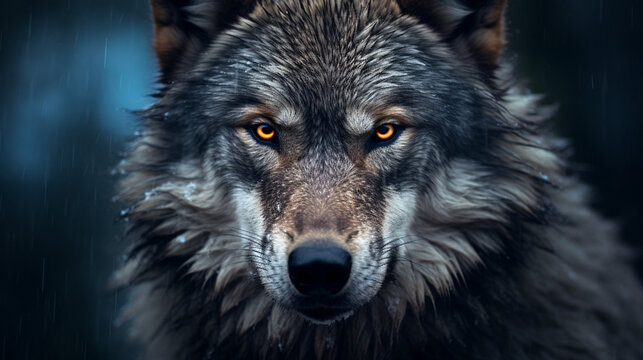 Close-up photo of wolf, scary predator in the forest.