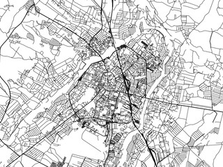 Naklejka premium Vector road map of the city of Ivano-Frankivsk in Ukraine with black roads on a white background.