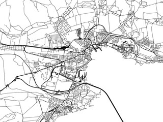 Fototapeta premium Vector road map of the city of Kerch in Ukraine with black roads on a white background.