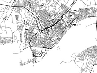 Vector road map of the city of Kherson in Ukraine with black roads on a white background.