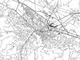 Fototapeta na wymiar Vector road map of the city of Kolomyia in Ukraine with black roads on a white background.
