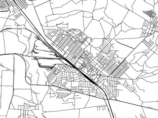 Vector road map of the city of Khartsyzk in Ukraine with black roads on a white background.