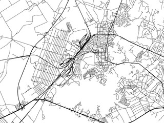 Vector road map of the city of Novomoskovsk in Ukraine with black roads on a white background.