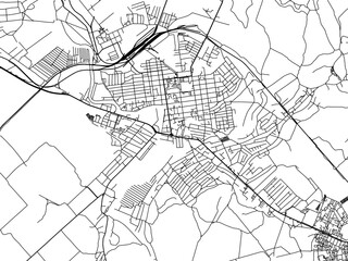 Vector road map of the city of Pavlohrad in Ukraine with black roads on a white background.