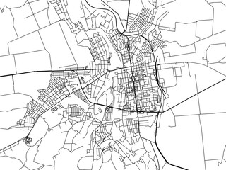 Vector road map of the city of Oleksandriya in Ukraine with black roads on a white background.