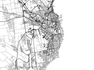 Vector road map of the city of Odesa in Ukraine with black roads on a white background.