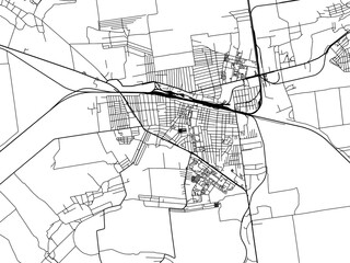 Vector road map of the city of Pokrovsk in Ukraine with black roads on a white background.